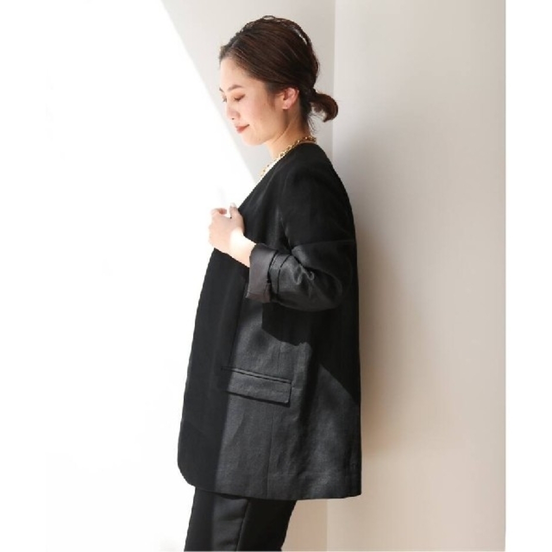 最終Linen Collarless ブレザー