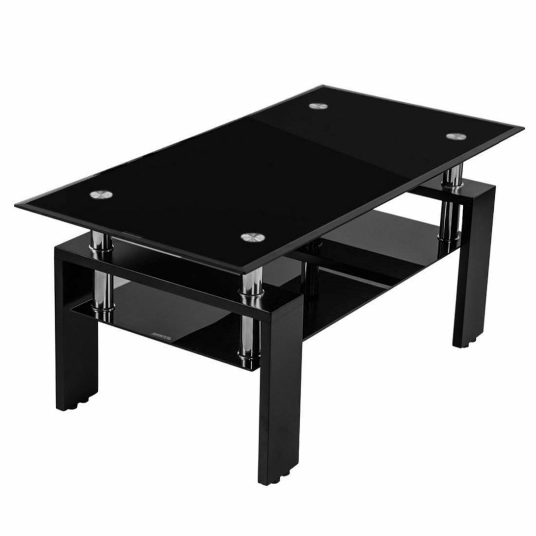 (OSJ)ガラステーブル コーヒーテーブル 幅88cm 強化ガラス天板(ブラック