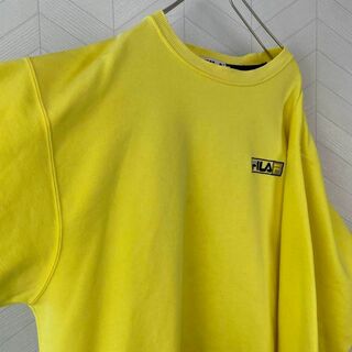 激レア 90s FILA トレーナー クルーネック スウェット 刺繍ロゴ 黄色