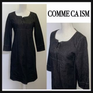 コムサイズム(COMME CA ISM)のCOMME CA ISM ブラックデニム ミディアム丈ワンピ(ひざ丈ワンピース)