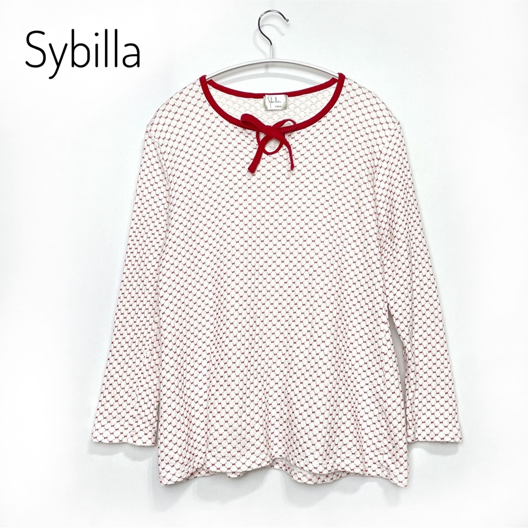 Sybilla(シビラ)のSybilla casa　カットソー　Mサイズ　部屋着　シビラ　白　赤　ホワイト レディースのトップス(カットソー(長袖/七分))の商品写真