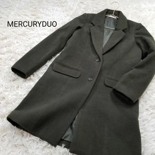 マーキュリーデュオ(MERCURYDUO)のMERCURYDUOレーヨン混メルトンチェスターコート美シルエットSカーキ緑色(チェスターコート)