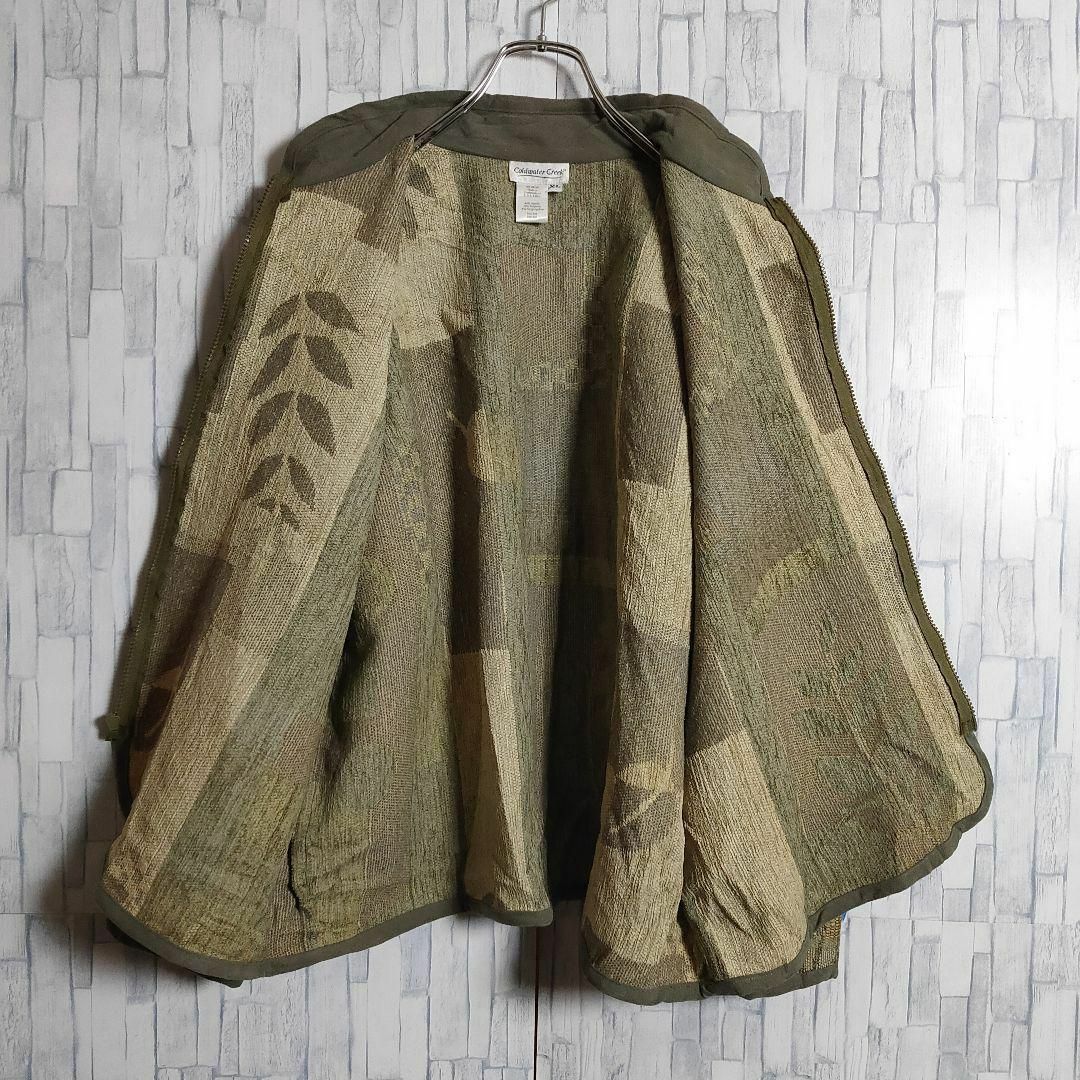 【古着】コブラン織り 薄手ジャケット ボタニカル刺繍 チャイナスタイル