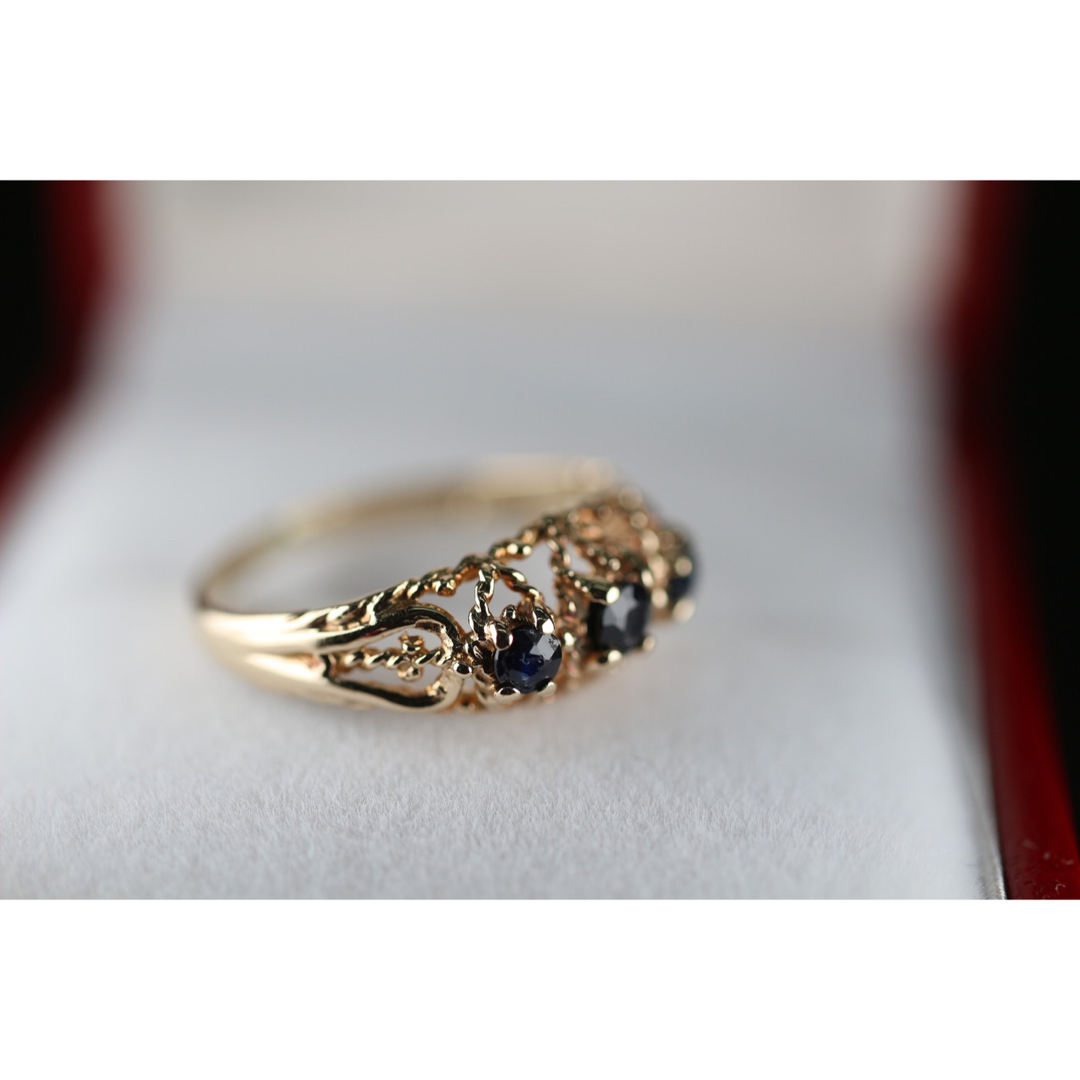 絶品 英国 ビンテージ レディース ゴールド 指輪 サファイア 375 J136 レディースのアクセサリー(リング(指輪))の商品写真
