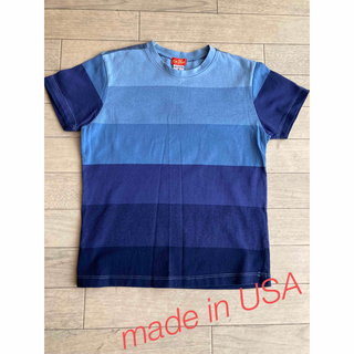 made in USAブルーグラデーションパネルボーダーT(Tシャツ/カットソー)