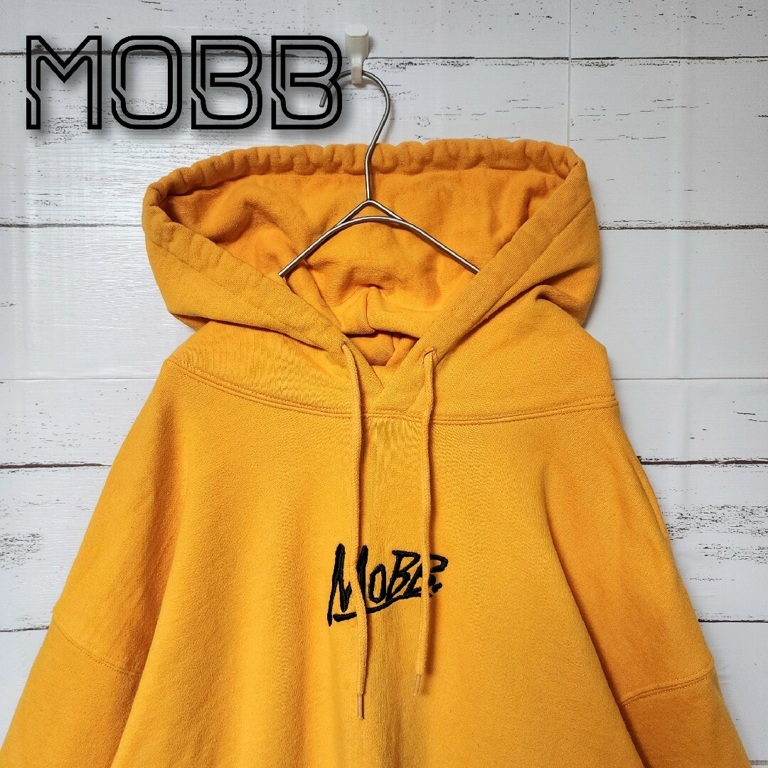 《大人気》MOBB モブ パーカー オレンジ 刺繍ロゴ センターロゴ L