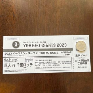 ヨミウリジャイアンツ(読売ジャイアンツ)のイースタンリーグ　9/24 巨人vs千葉ロッテ Tokyo Dome １枚(野球)