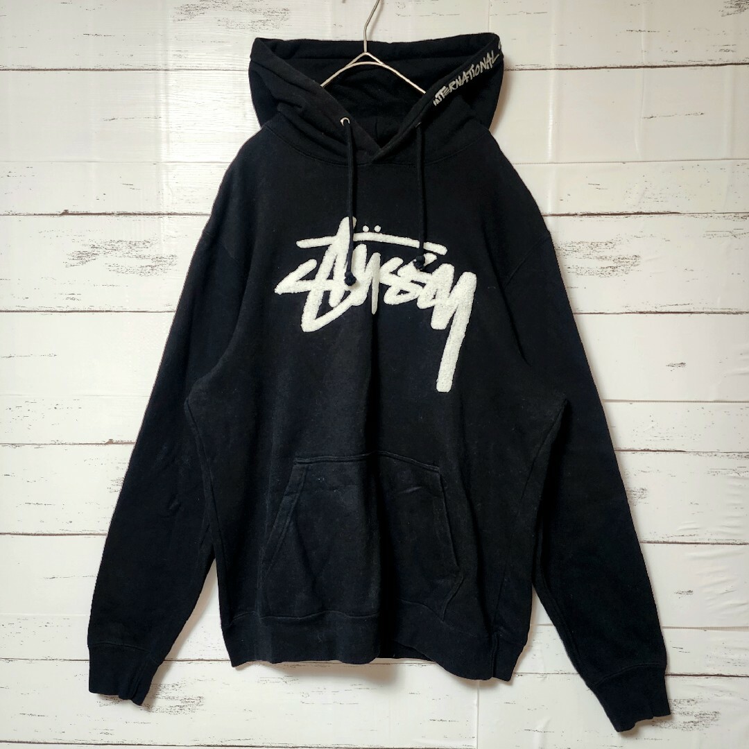 希少》ステューシー STUSSY☆パーカー L デカロゴ ブルー ネイビー-