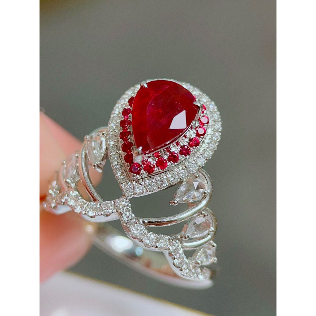 人気の販売 天然 ルビー ダイヤモンド リング 1.41ct k18 ¥ リング