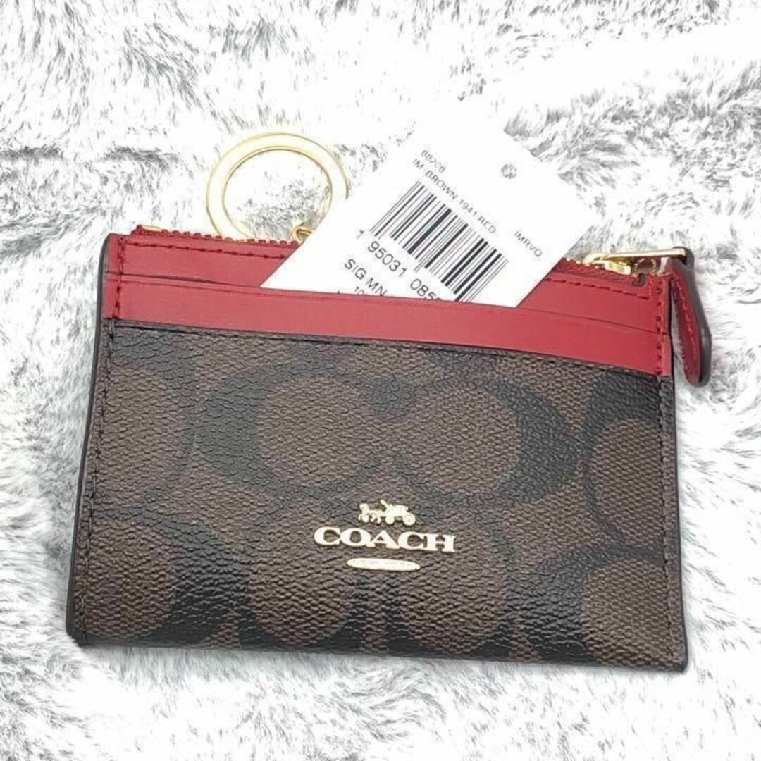 ⭐COACH⭐コーチ⭐新品 IDパスケース コイン レザー 赤×茶色