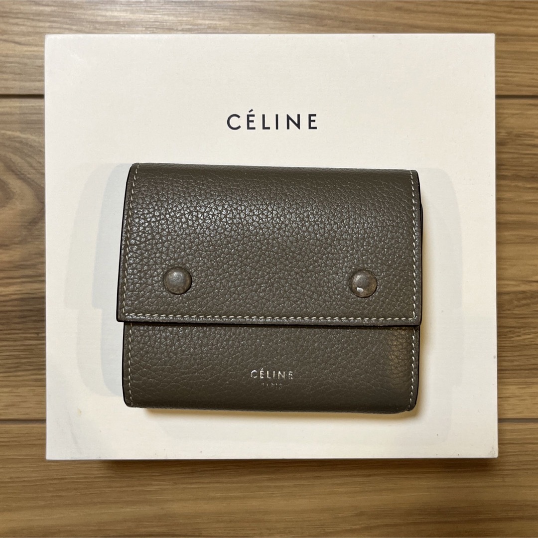 CELINE 三つ折り財布 レザー グレージュ