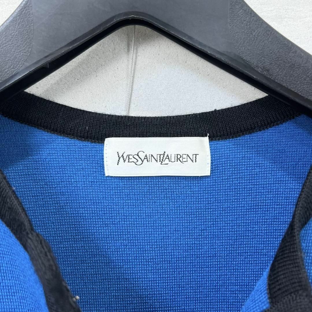 美品 ☆ イヴ・サンローラン YSL ノーカラー チュニック ニット M 青 黒