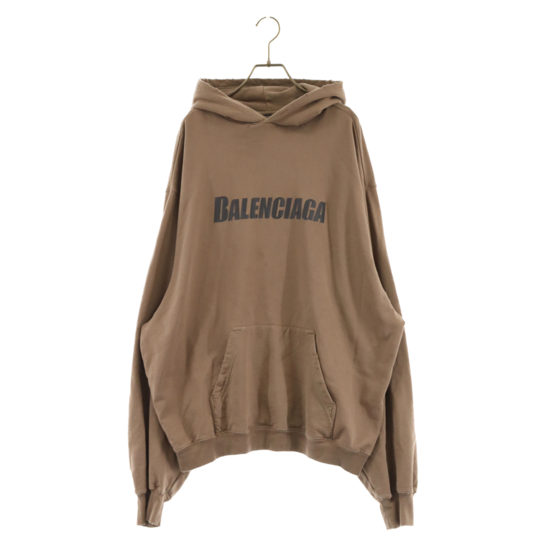 BALENCIAGA バレンシアガ デストロイダメージオーバーサイズロゴTシャツ ブラウン S