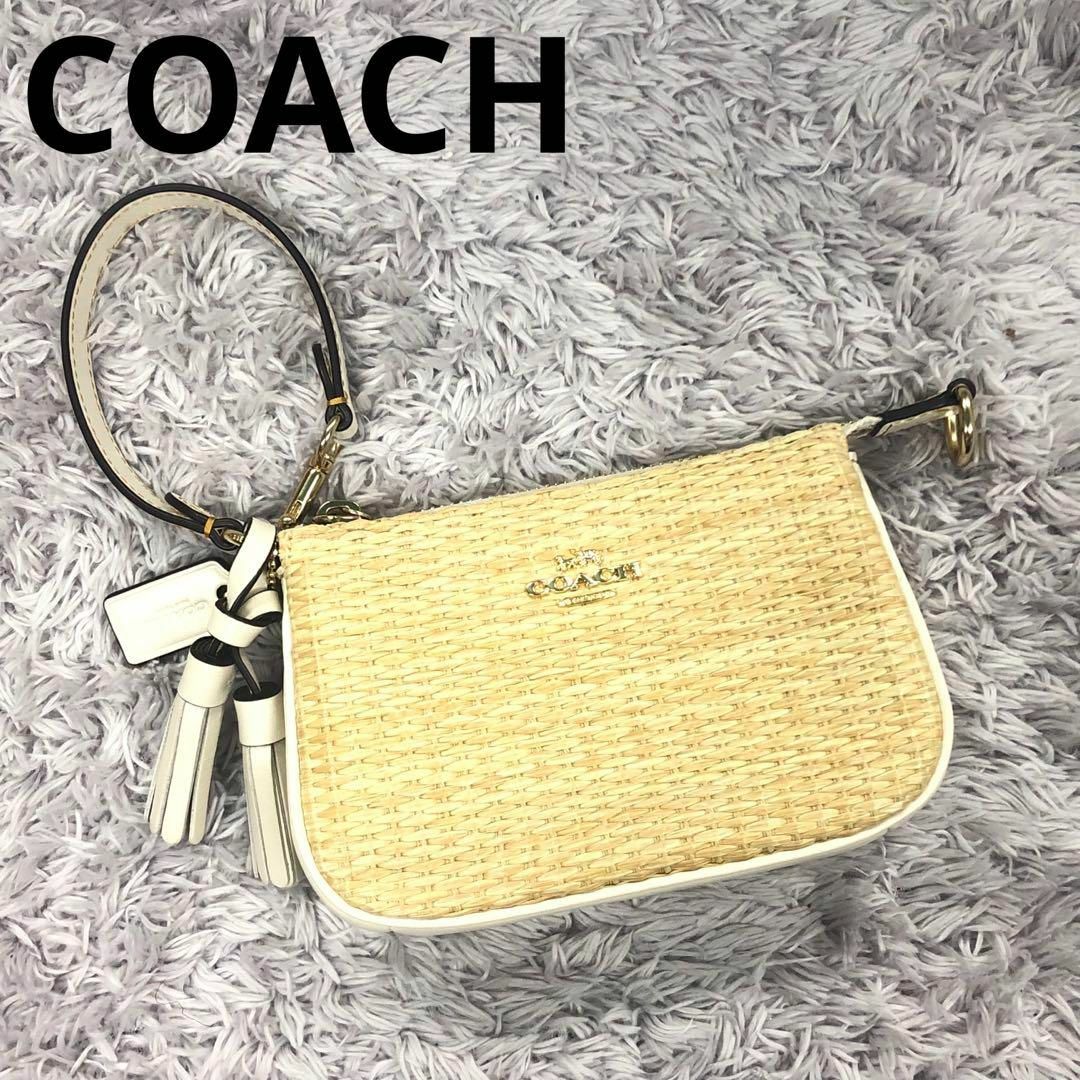 ⭐COACH⭐コーチ⭐新品 クラッチハンドバッグ ストロー ベージュ スマホ