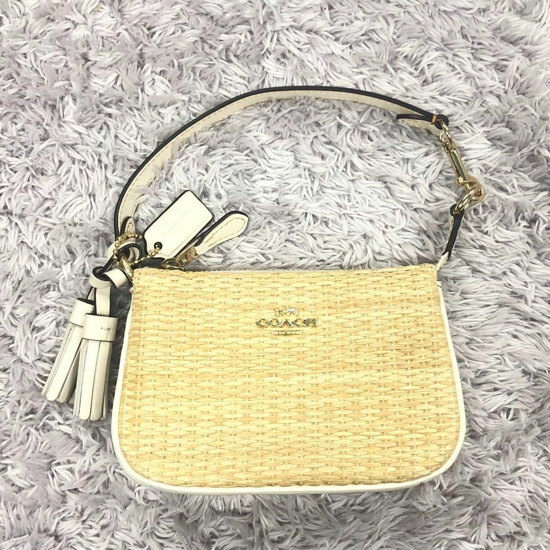 ⭐COACH⭐コーチ⭐新品 クラッチハンドバッグ ストロー ベージュ スマホ