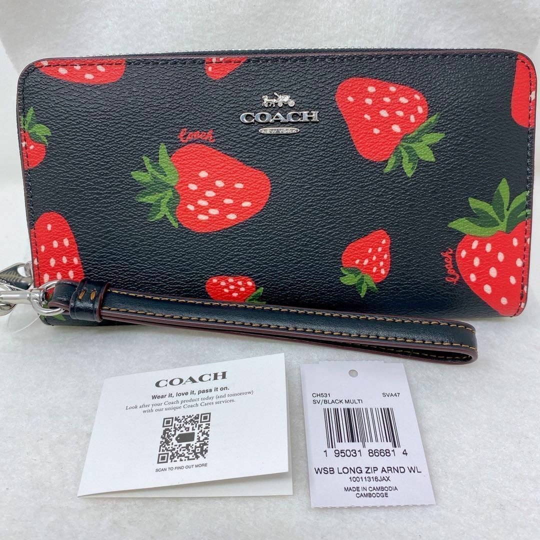 ⭐COACH⭐コーチ⭐新品 ラウンドファスナー長財布 黒系 いちご苺イチゴ