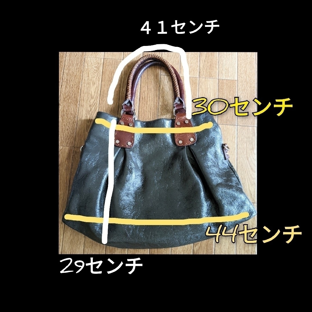 Hanaa-fu(ハナアフ)のハナアフ 本革  レザーバッグ ダークグレー✕茶 レディースのバッグ(トートバッグ)の商品写真