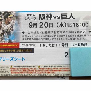 ハンシンタイガース(阪神タイガース)の即落札入金可で、不在のない方限定9/20(火)阪神巨人ブリーズシート通路横ペア(野球)