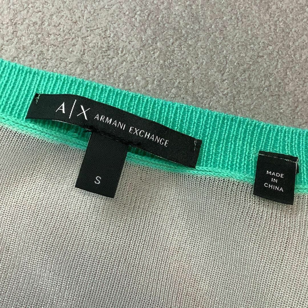 ARMANI EXCHANGE(アルマーニエクスチェンジ)の【極美品】A/X シアー ショルダー コットンニット ハイゲージ グリーン レディースのトップス(Tシャツ(長袖/七分))の商品写真