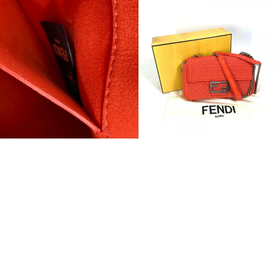 フェンディ FENDI バゲットチェーンミディ 8BR793 Wチェーンバッグ 斜め掛け カバン ショルダーバッグ キャンバス/レザー レッド 美品