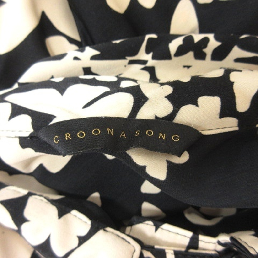 CROON A SONG(クルーンアソング)のクルーンアソング ワンピース ひざ丈 七分袖 総柄 1 黒 ブラック ベージュ レディースのワンピース(ひざ丈ワンピース)の商品写真
