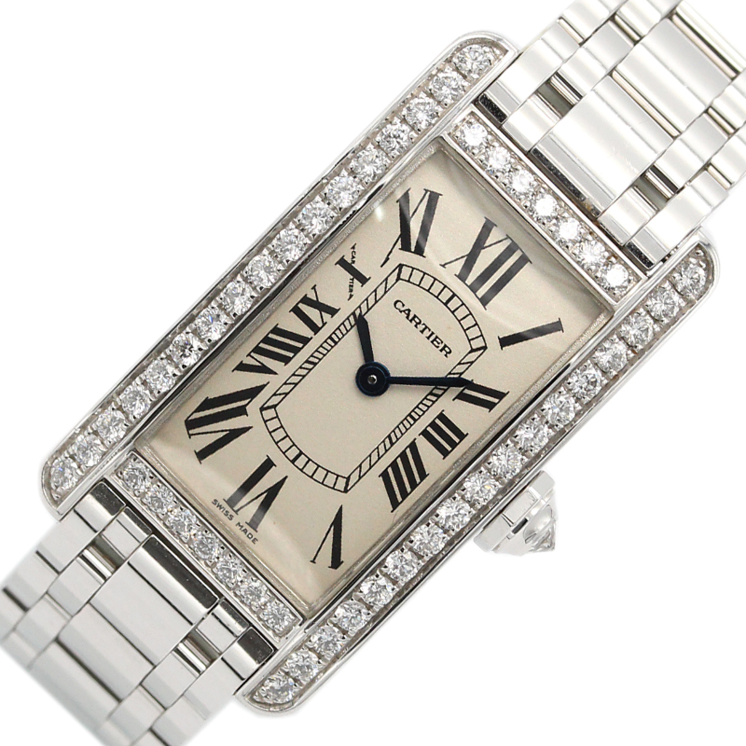 カルティエ Cartier タンクアメリカンSM WB7073L1 K18WG ダイヤベゼル クオーツ レディース 腕時計