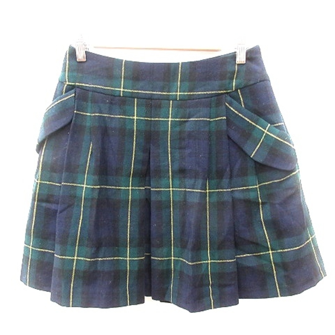 IENA(イエナ)のイエナ IENA プリーツスカート ミニ チェック ウール 38 紺 ネイビー レディースのスカート(ミニスカート)の商品写真