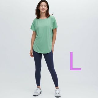 ユニクロ(UNIQLO)のUNIQLO エアリズム ボートネック Tシャツ L シームレス 部屋着 ジム(Tシャツ(半袖/袖なし))