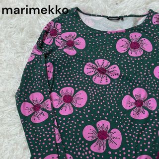 marimekko マリメッコ　花柄　カットソー　グリーン　ピンク　M