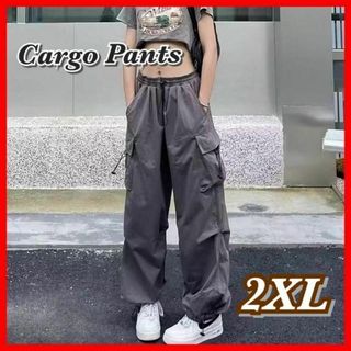 2XL グレー カーゴパンツ ワイドパンツ ダンス 韓国(ワークパンツ/カーゴパンツ)