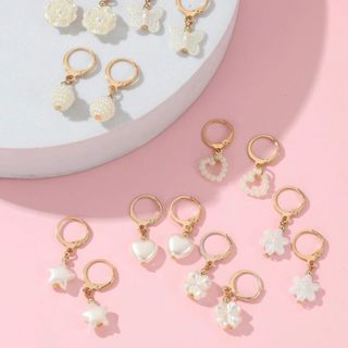 ピアス 8セット フープピアス 花 リング 結婚式 女子会 大人女子 可愛い(ピアス)