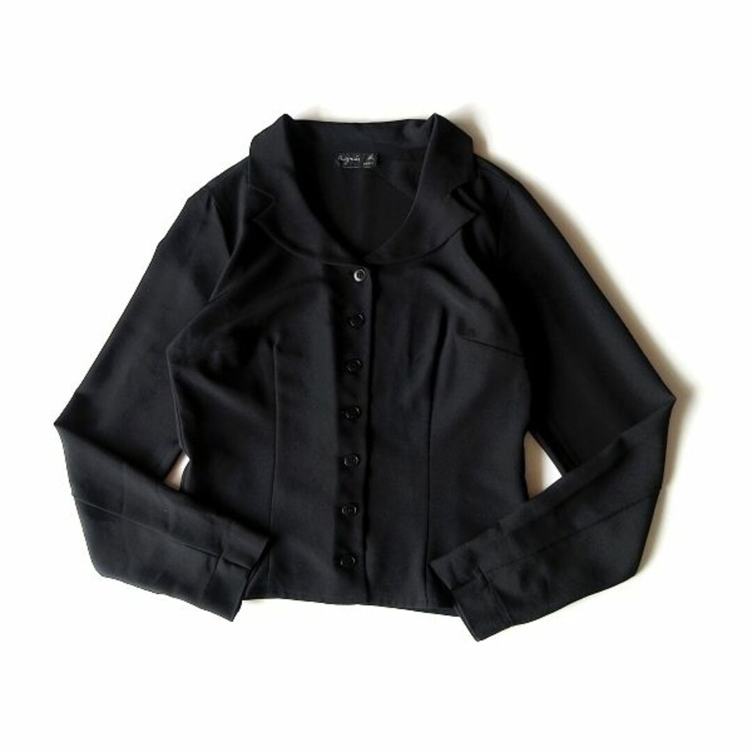 agnes b.(アニエスベー)の希少 ビンテージ アニエスベー とろみ素材 オープンカラーシャツジャケット 黒 レディースのトップス(その他)の商品写真