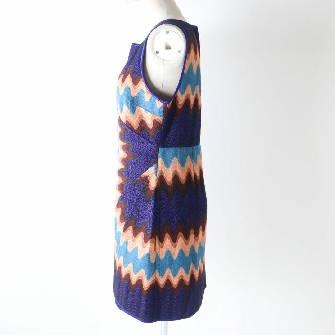 極美品★正規品 MISSONI ミッソーニ 159220 総柄 ひざ丈 ノースリーブ ラップワンピース レディース ブルー×マルチカラー 42 イタリア製