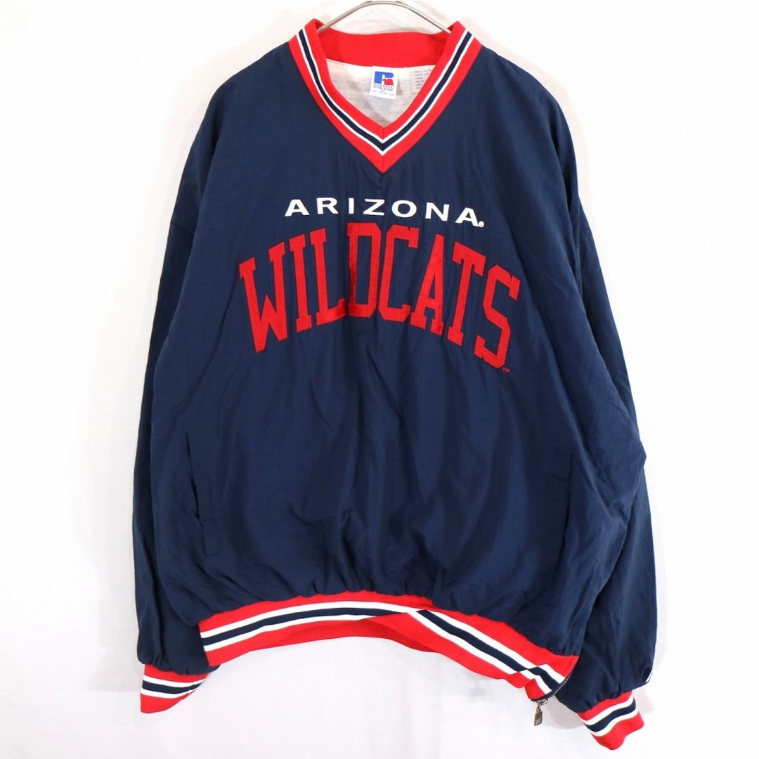 SALE/ 90年代 RUSSELL ラッセル ナイロンプルオーバージャケット ARIZONA WILDCATS 刺繍  カレッジ ネイビー (メンズ XL)   O0132