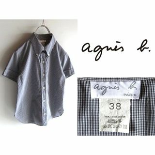 アニエスベー(agnes b.)のビンテージ アニエスべー マイクロチェック柄 半袖 BDシャツ ブラウス 38(シャツ/ブラウス(半袖/袖なし))