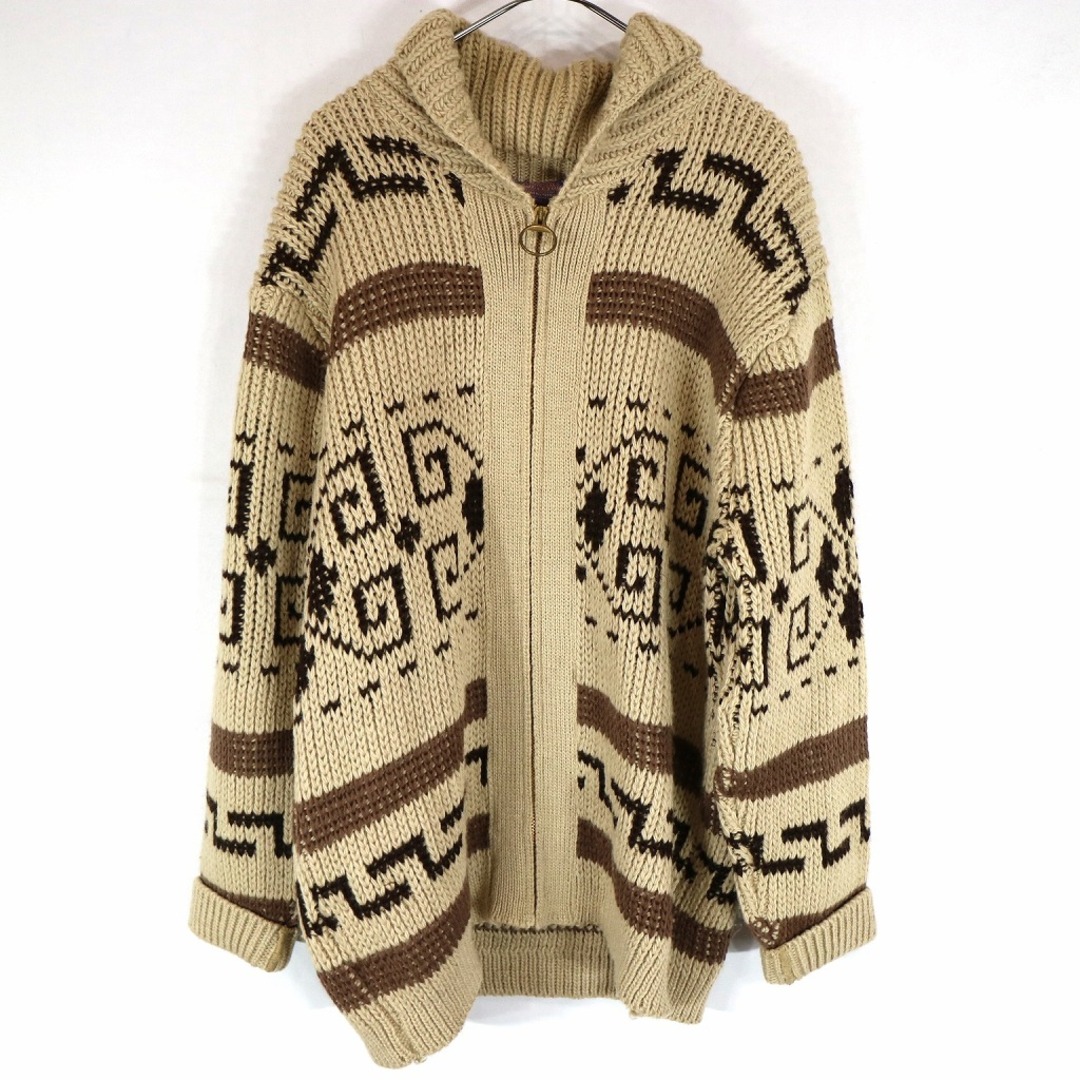 色ベージュブラウン70年代 USA製 PENDLETON ペンドルトン フルジップカーディガン 襟付き ベージュ (メンズ XL)   O0156