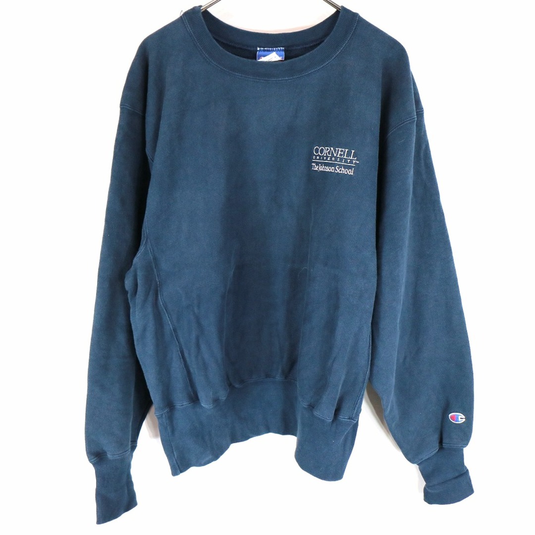 SALE/ Champion チャンピオン リバースウィーブ スウェット 刺繍ロゴ 丸首 ネイビー (メンズ M)   O0200