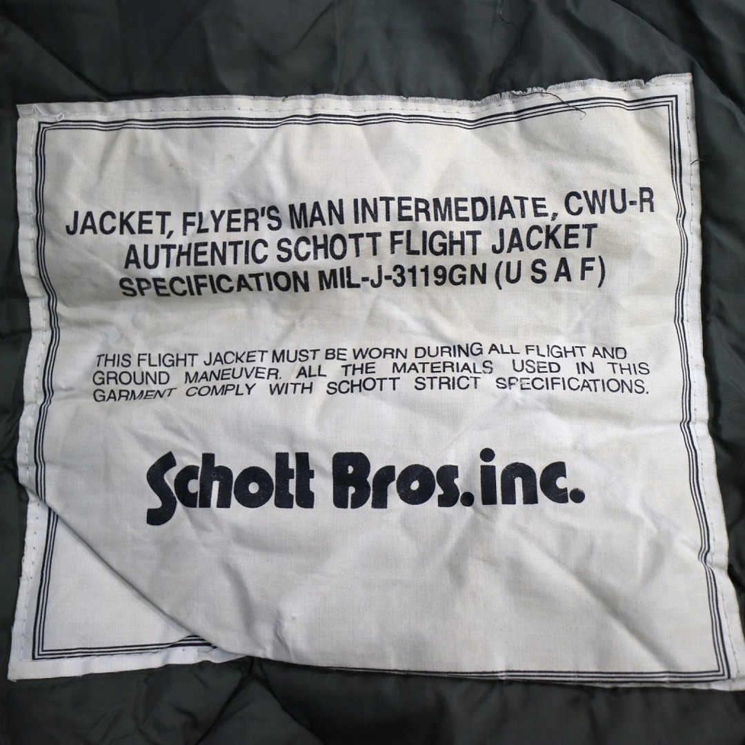 schott(ショット)のSALE/ 90年代 Schott ショット CWU-R フライトジャケット 防寒 ミリタリー 裏地キルティング オリーブ (メンズ L相当) 中古 古着 O0244 メンズのジャケット/アウター(その他)の商品写真