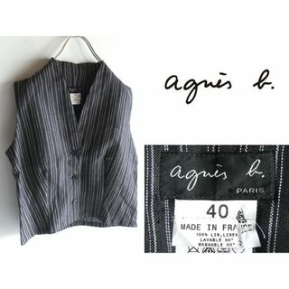 アニエスベー(agnes b.)の美品 希少 フランス製 ビンテージ アニエスベー ストライプリネンベスト(ベスト/ジレ)