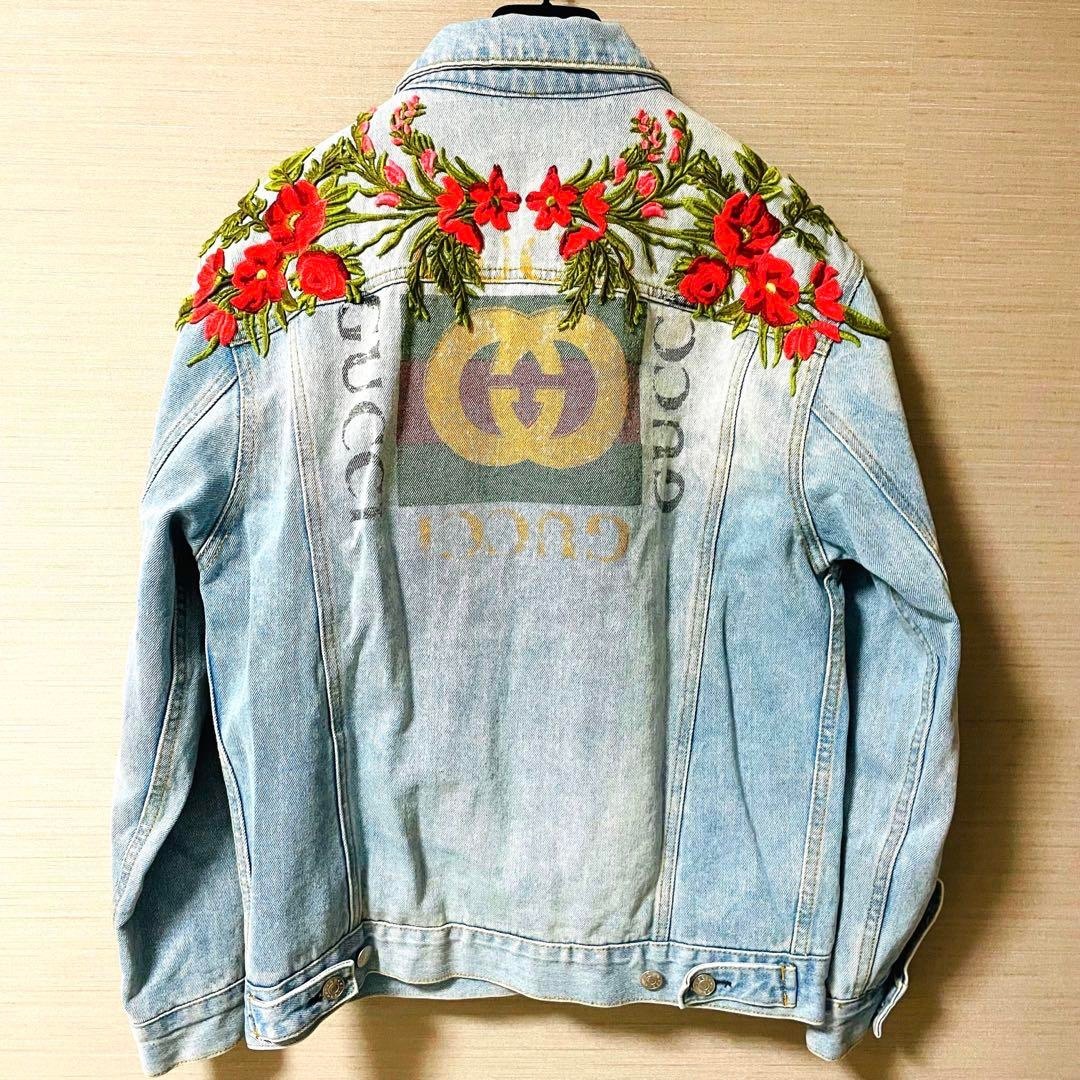 極美品】GUCCI グッチ シェリーライン ボアデニムジャケット フラワー柄-
