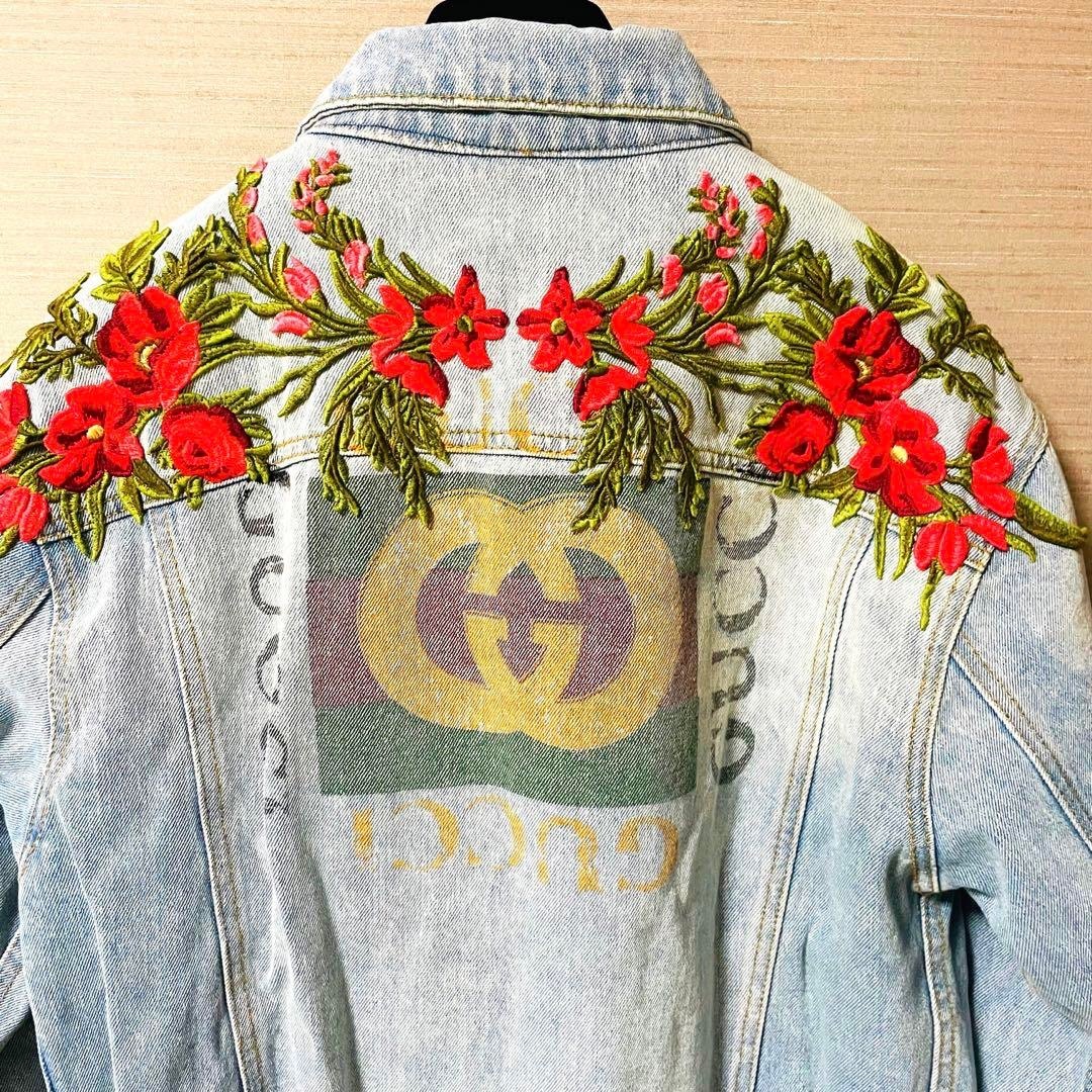 Gucci - GUCCI グッチ デニムジャケット フラワー刺繍英字バック
