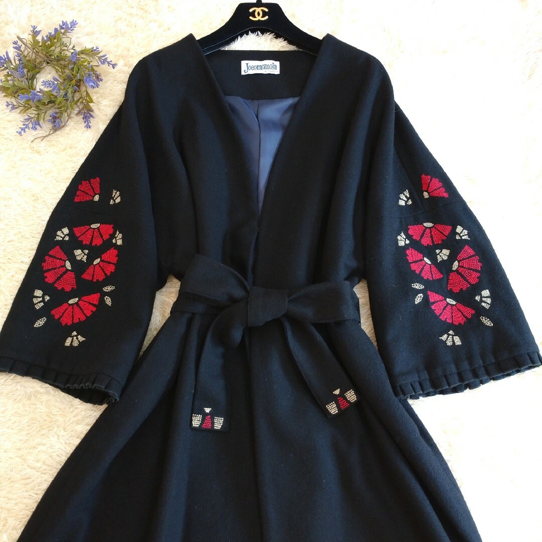 Jocomomola - 美品☆Jocomomola 花柄刺繍 ノーカラーコート ロング
