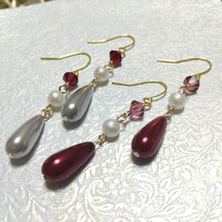 No.1027  【2セットピアス】雫パールとスワロフスキーのピアス(ピアス)