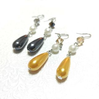 No.1028  【2セットピアス】雫パールとスワロフスキーのピアス(ピアス)