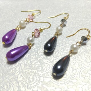 No.1029  【2セットピアス】雫パールとスワロフスキーのピアス(ピアス)