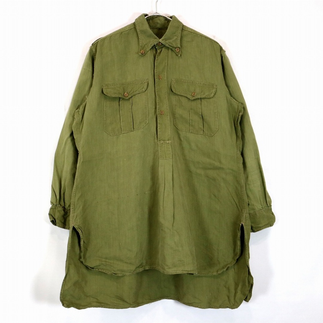 SALE/ 80年代 UNKNOWN リネンプルオーバーシャツ エポレット付き オリーブ (メンズ  XL相当)   O0021
