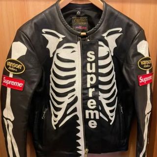 極美 SUPREME 別注 SCHOTT ライダースジャケット レザージャケット牛革カウハイド色