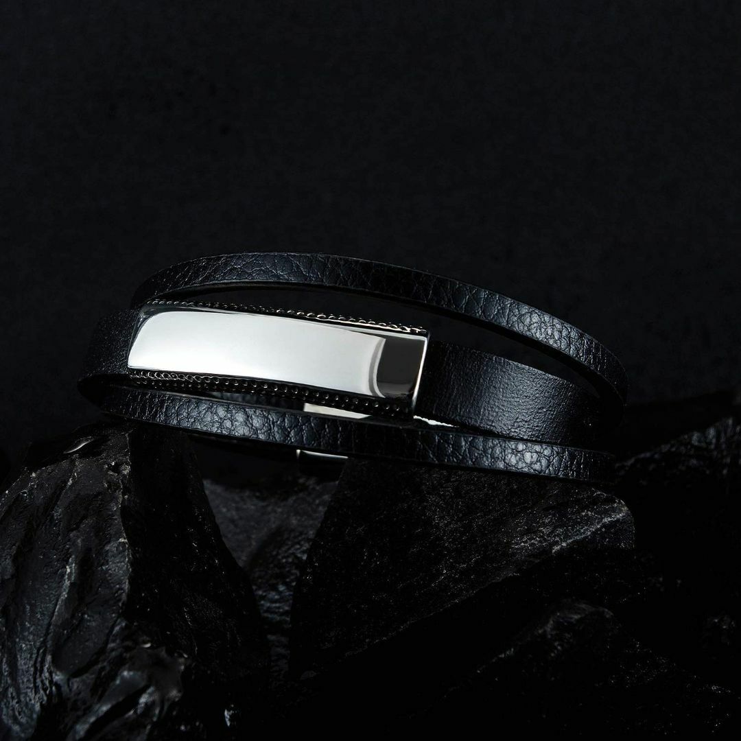 Brama ブレスレット メンズ レザー ブラック 3連 黒 シルバー シンプル メンズのアクセサリー(その他)の商品写真