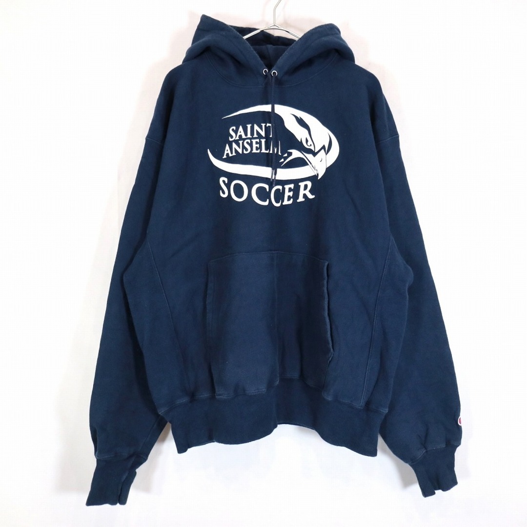 SALE/ Champion チャンピオン リバースウィーブ セント・アンセルム大学 SOCCER パーカー サッカーチーム ネイビー (メンズ L)  O0034