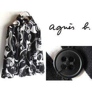 アニエスベー(agnes b.)のagnes b. アニエスべー コットン アート柄シャツ 36 ブラックホワイト(シャツ/ブラウス(長袖/七分))